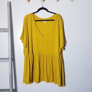 TERRA & SKY MUSTARD YELLOW V-NECK BABYBOLL BLOUSE SIZE 4X